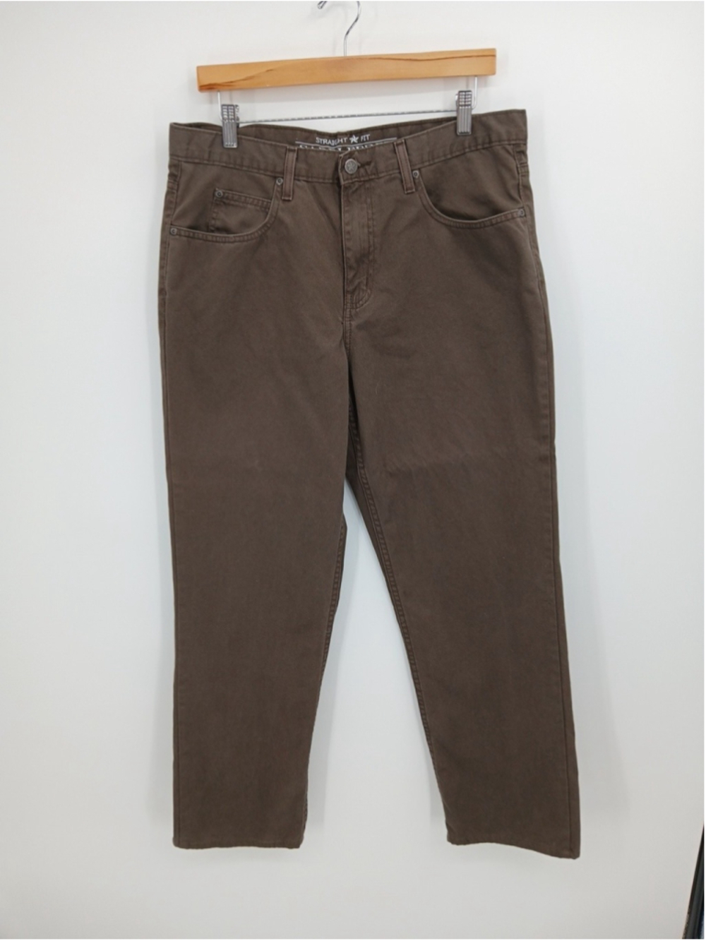 Saddlebred Mens Straight Brown Cotton Pants Size 34 Inseam 29" Short Altered